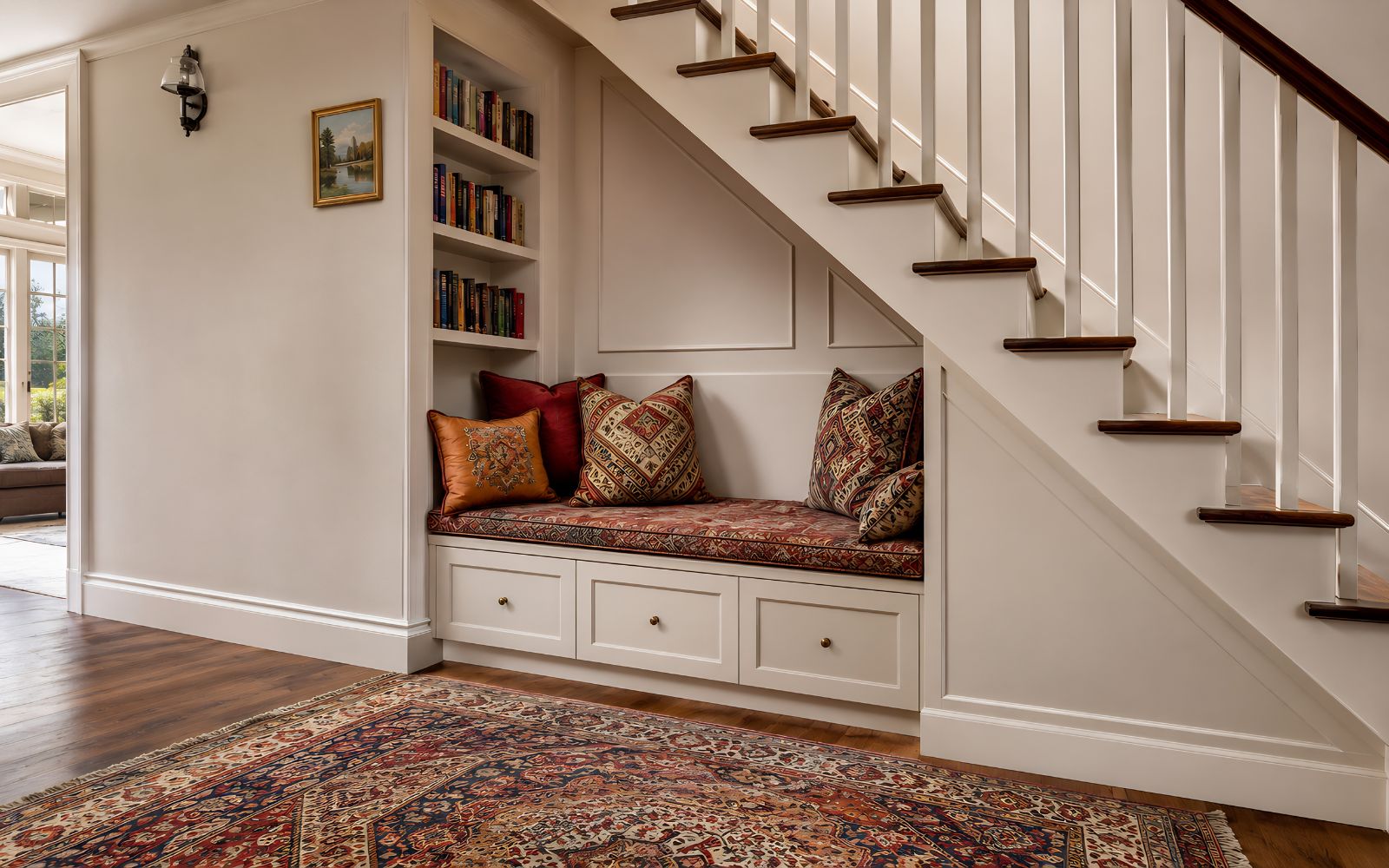 Bespoke under-stairs seating and storage