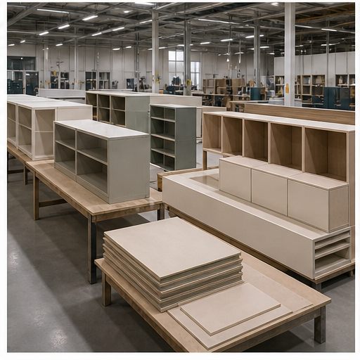 Furniture cabinets being assembled in a workshop