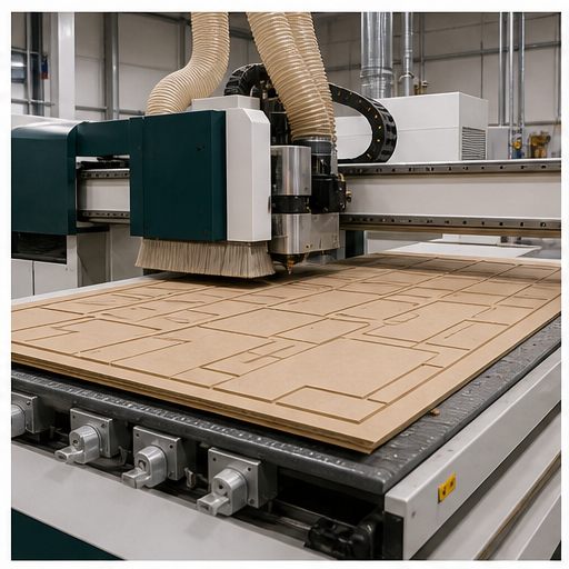 5-axis CNC machining centre cutting shaped joinery components
